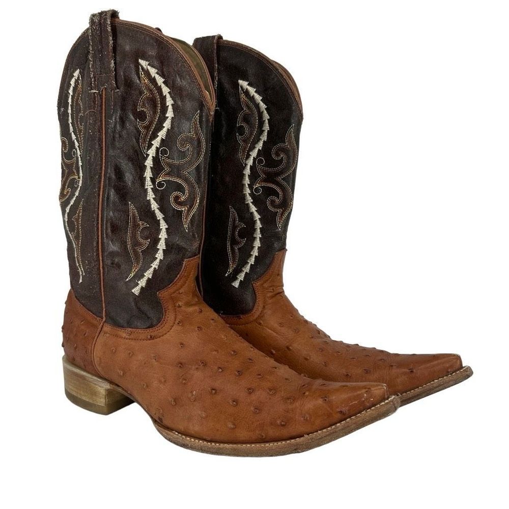 Grain Leader Mens Leather Cowboy Boots Size 12 Brown Ostrich Western